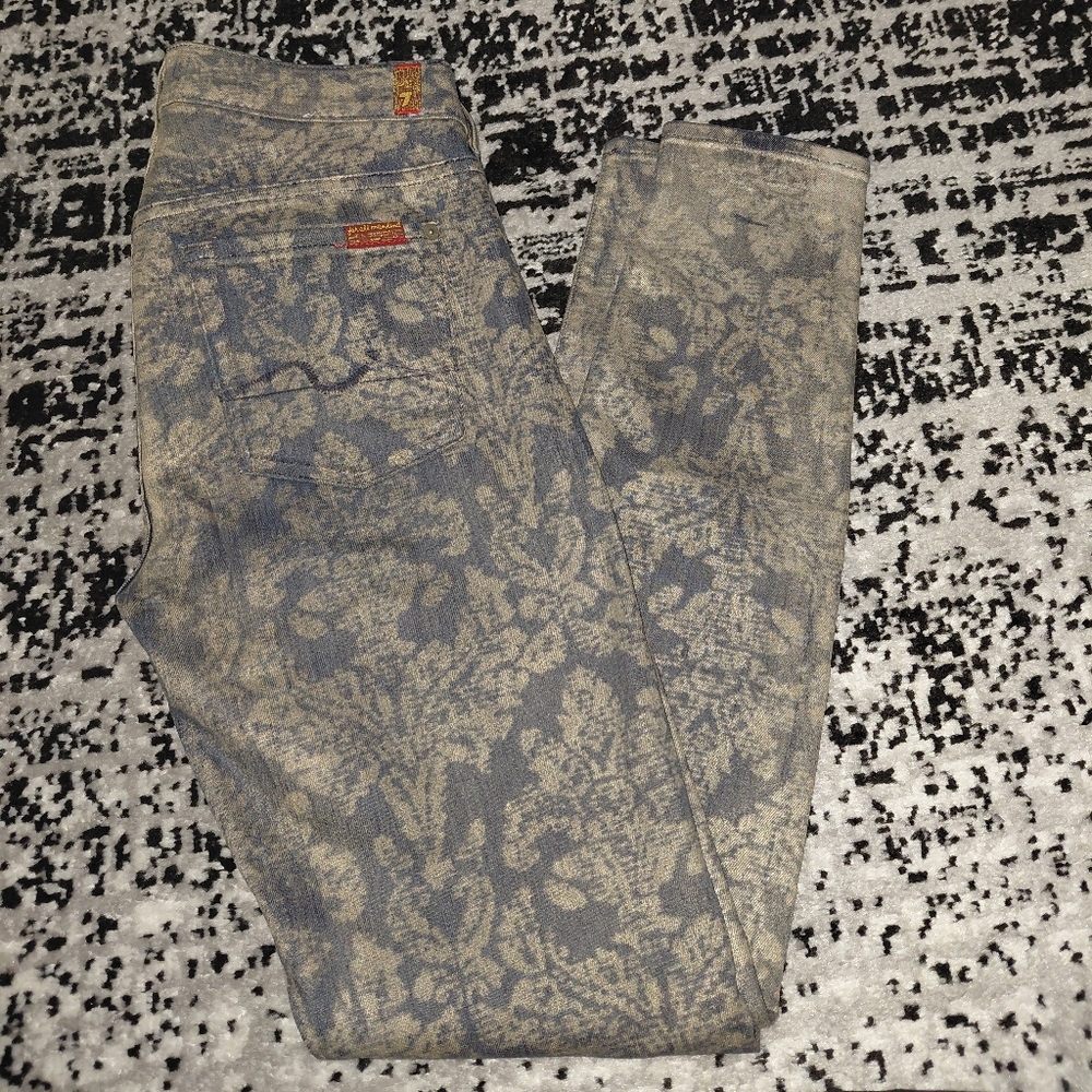 7 For All Mankind Size 29 Floral Metallic Brocade Textured Denim Jeans - Picture 16 of 16